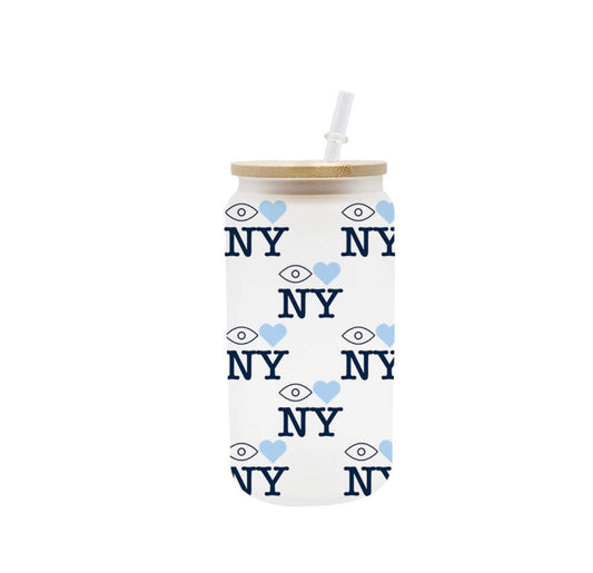 Eye Heart NY Blue Frosted Glass Tumbler