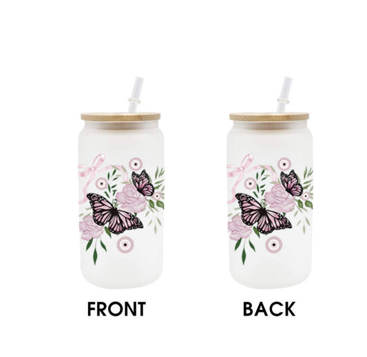 Blush Butterfly Frosted Glass Tumbler