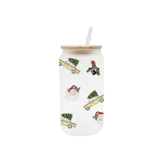 Holiday Santa Frosted Glass Tumbler