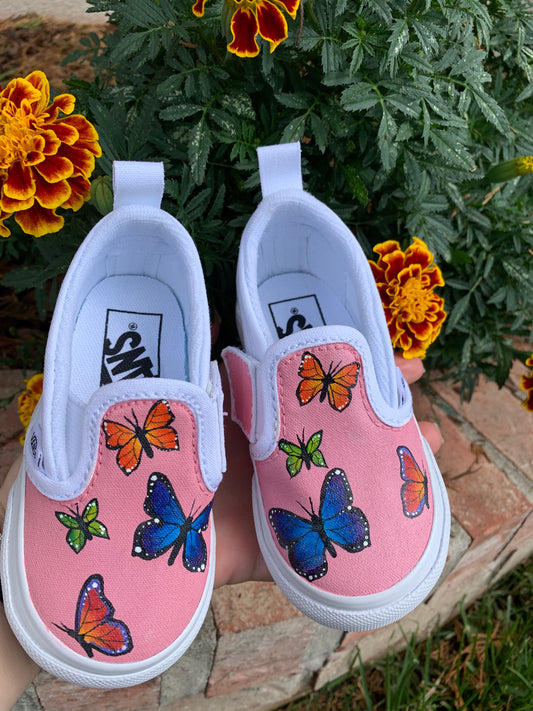 Multicolor Butterfly Vans Slip On Sneakers - Toddler