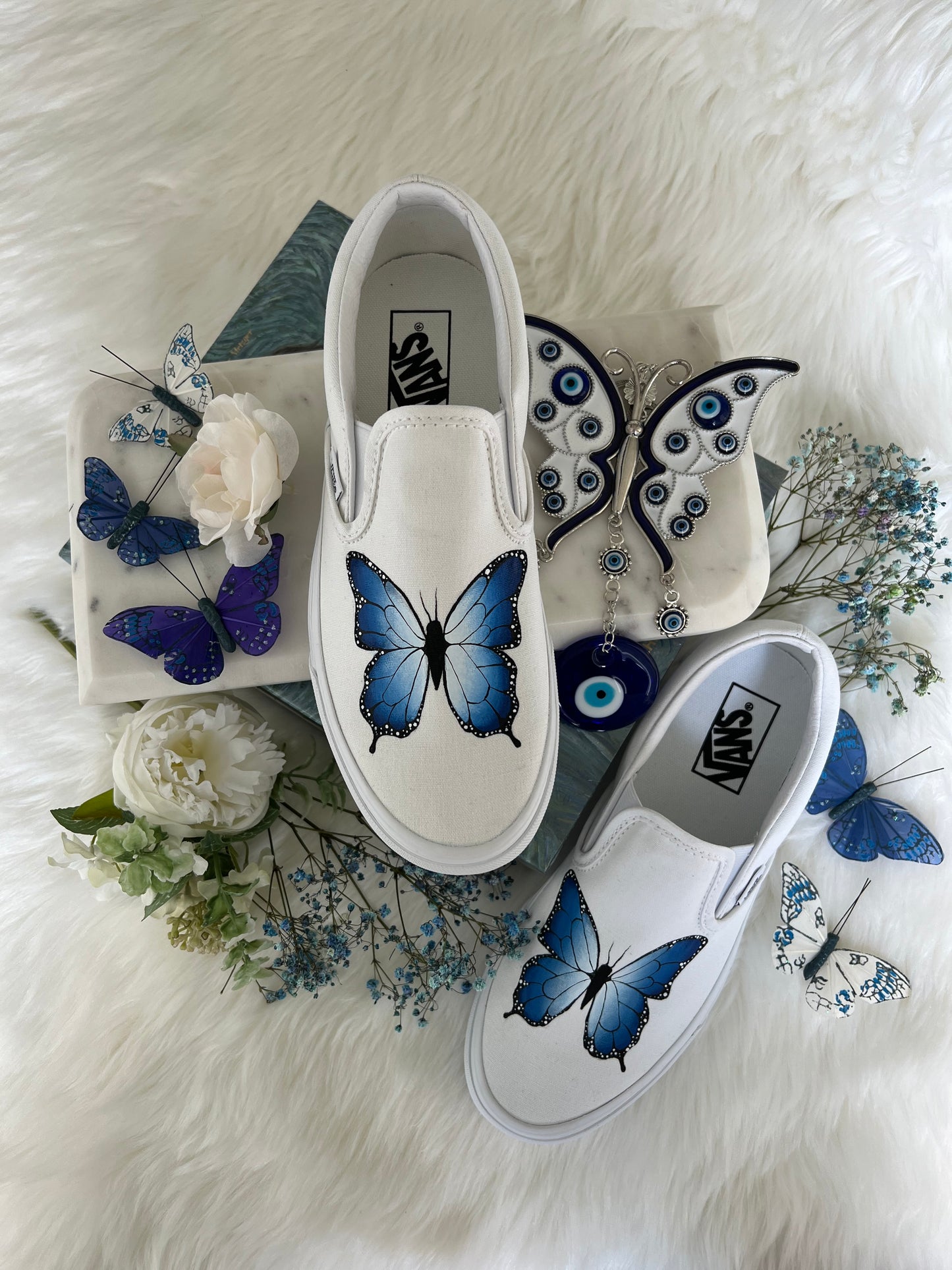 Morpho Butterfly Slip On Vans Sneakers