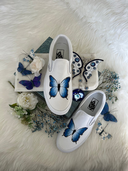 Morpho Butterfly Slip On Vans Sneakers
